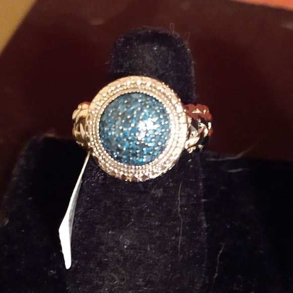 Genuine Blue Pave Set Diamond Ring